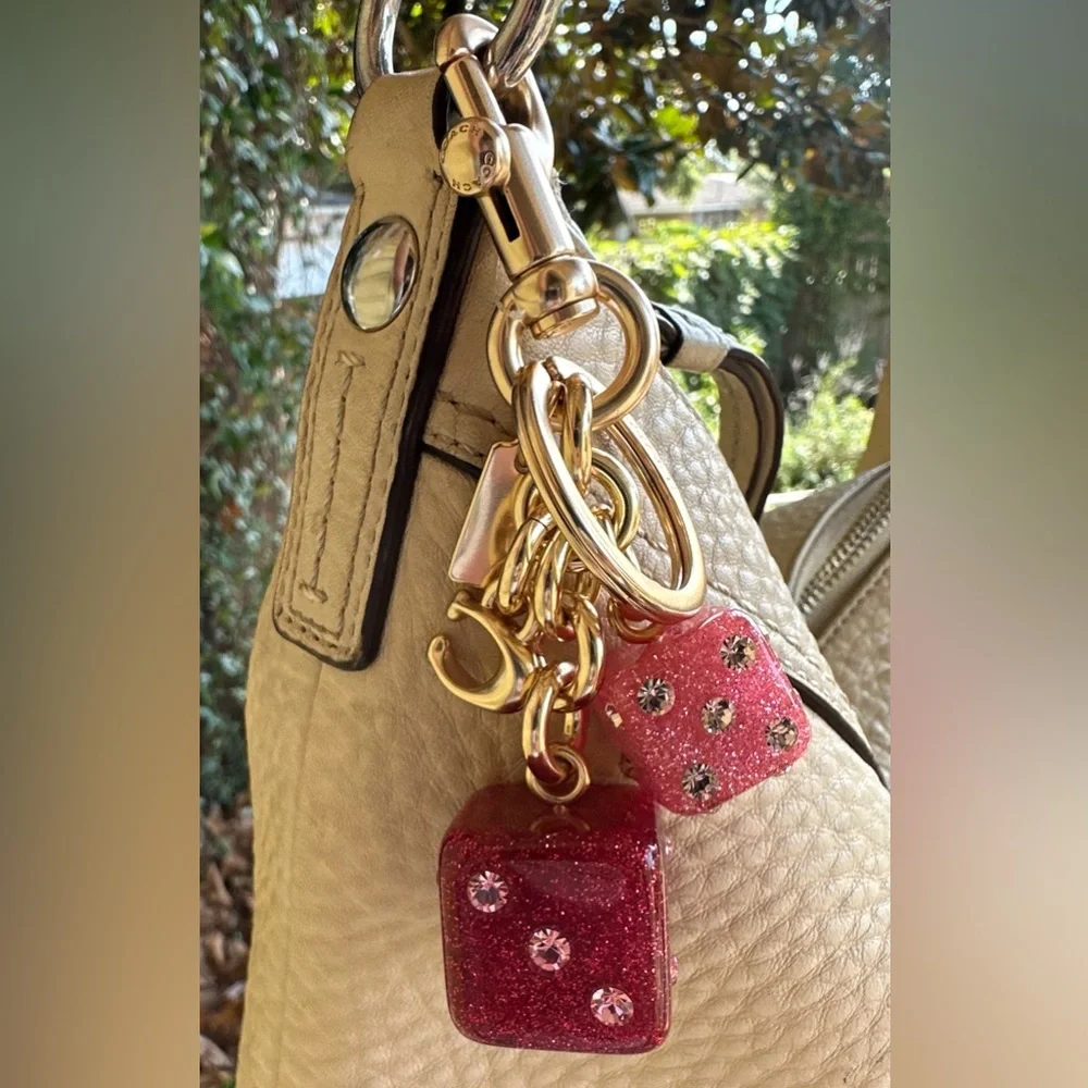 Coach red dice cluster  charm / key fob Gold ,pink and Red . NWOT - Picture 5 of 11